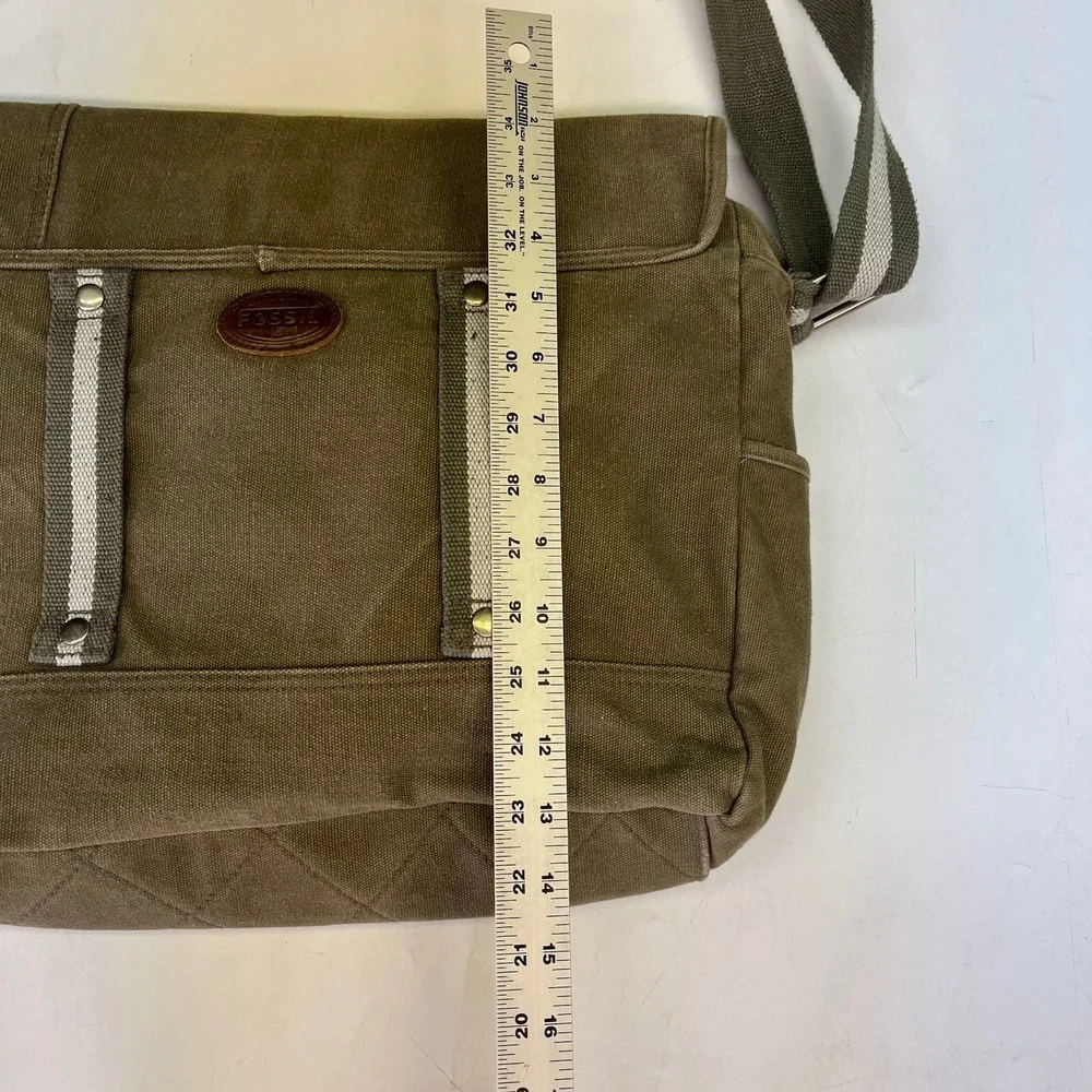 Fossil Olive Green Canvas Messenger Bag Crossbody Satchel Buckle Utility Unisex